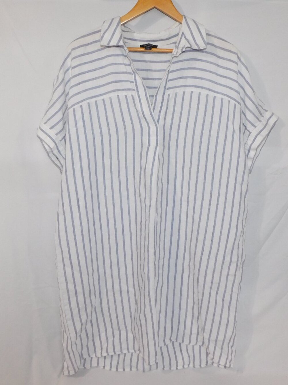 Lord & Taylor Blue White Striped Linen Shift Dress Beach Cover Up BLL womens 1X